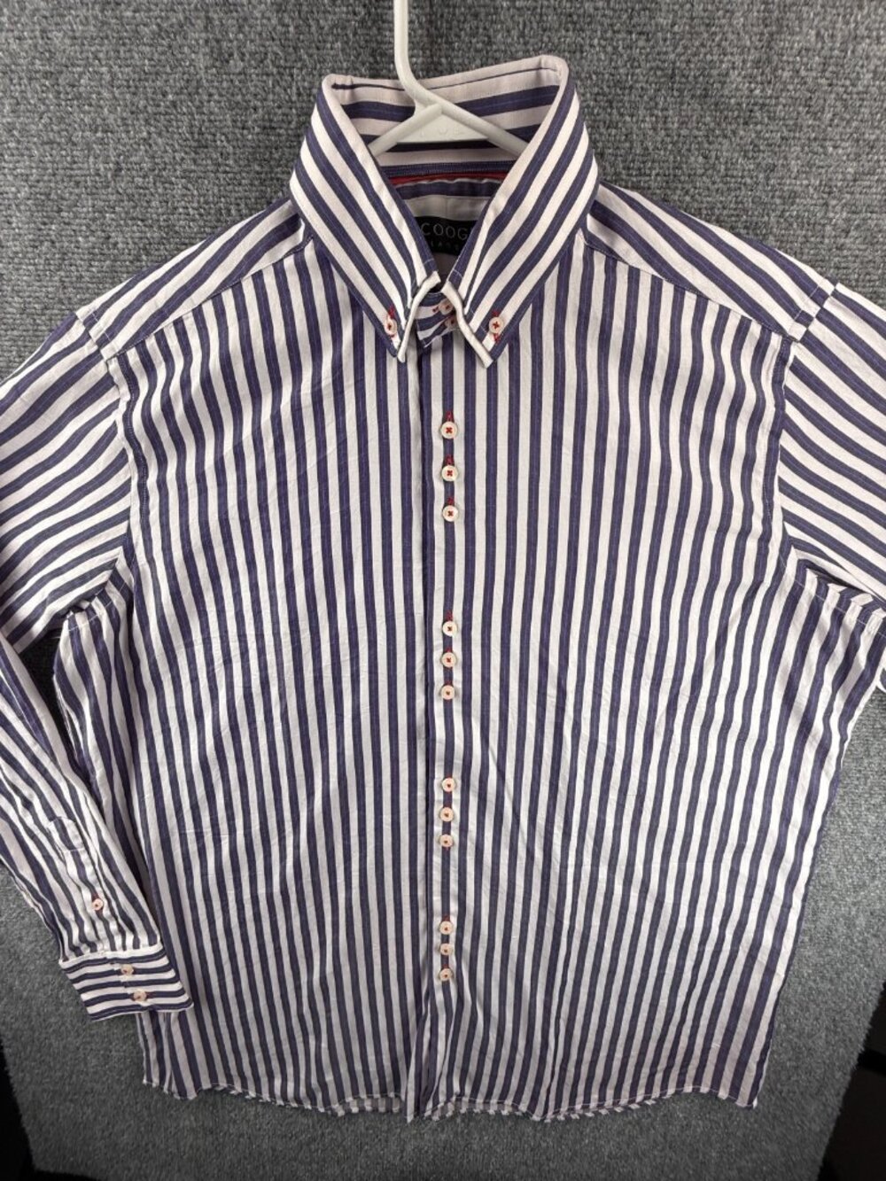 Coogi Classic Button Up Shirt Striped Purple White Long Sleeve 17.5 Men Designer
